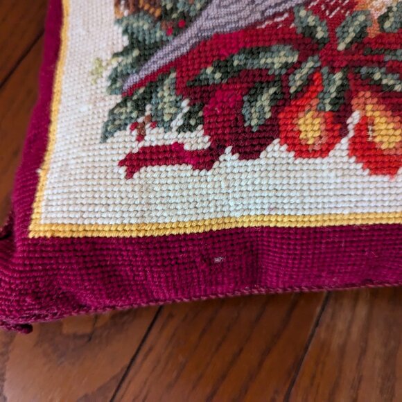 Embroidered Quail Pillow Red Square 12" Vintage 1991 Peking Handicraft Holiday - Picture 6 of 14